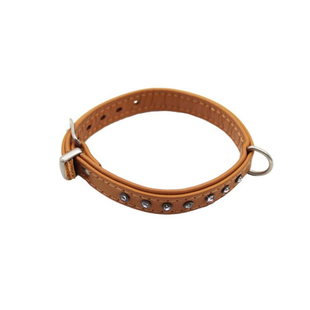 Obroża dla psa york z diamencikami 1,5/30cm koniak